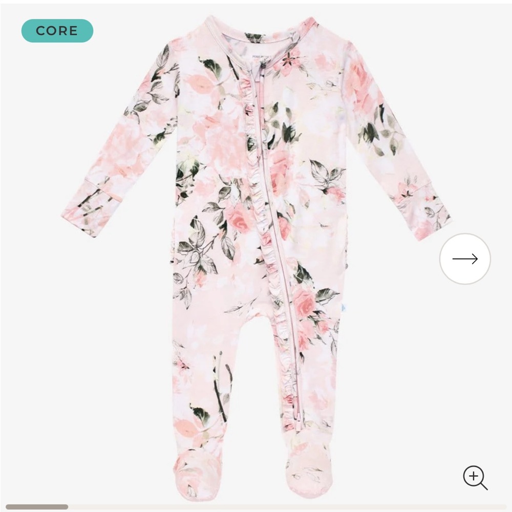 Posh Peanut Vintage Pink Rose Footie Ruffled Zippered